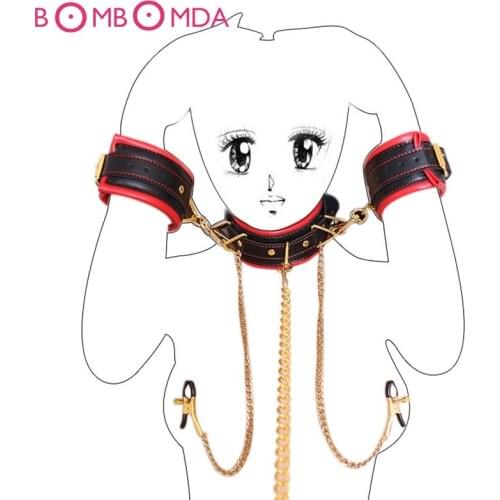 Sex Toys Fantasy Nipple Clamps Breast Clamps +Handcuffs +Neck Collar Bondage Slave Bound Necklace Fetish Role Play Erotic Toys