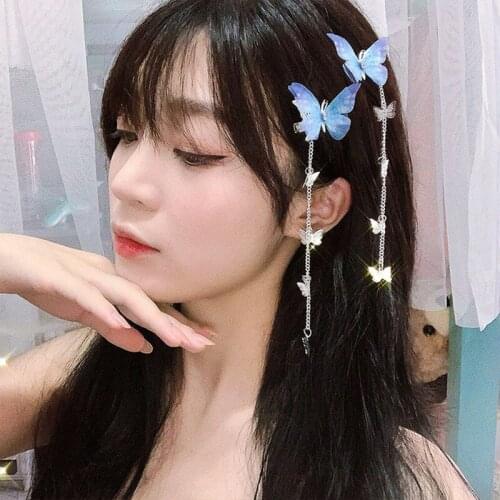 Butterfly Hairpins New Korean Yarn Elegant Metal Tassel Long Hair Clips For Women Hanfu Antique Party Hair Accessories