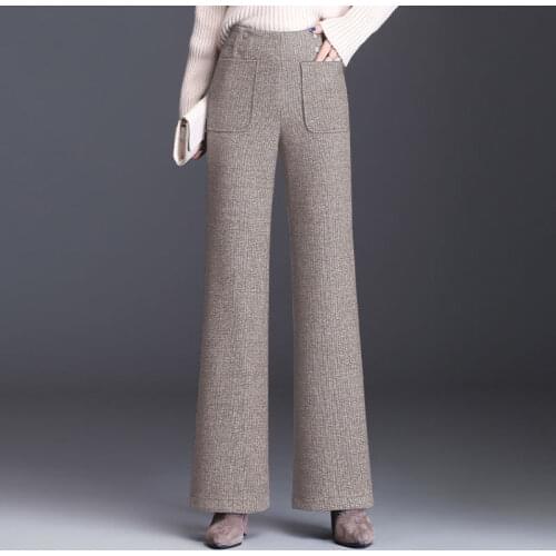 2021 Women Autumn Winter New Thick Warm Woolen Pants Female Solid Loose Wide-leg Pants Ladies High Waist Casual Trousers M737