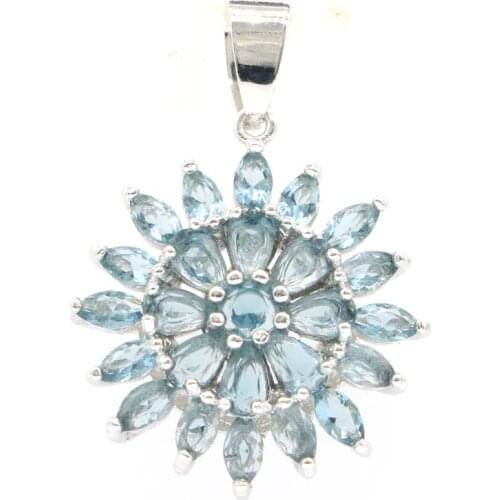 34x23mm Lovely Cute Created London Blue Topaz For Ladies Bride Wedding Silver Pendant Eye Catching