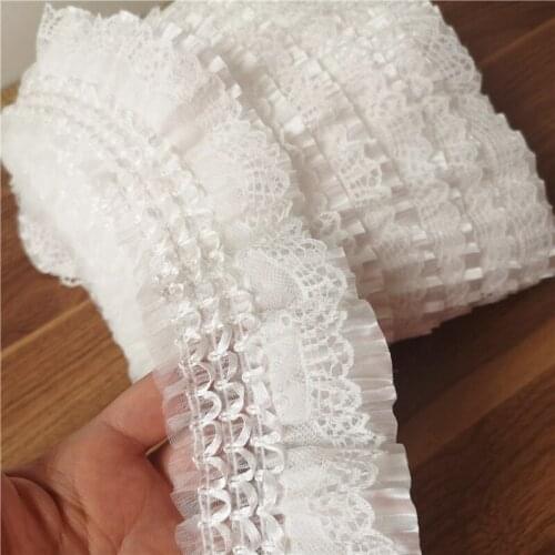 Latest High Quality Lace Fabric Craft Supplies 7.5cm Pleated Tulle Lace Trim Guipure Sewing Clothing Accessories Trimmings LQ7