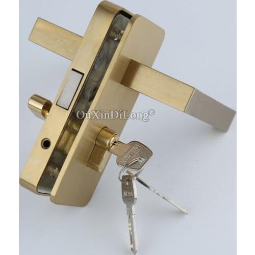 1PCS Brushed Gold Zinc Alloy Glass Single Door Handle Lock Glass Partition Door Locks for 10-12mm Glass with 3PCS Keys GF220