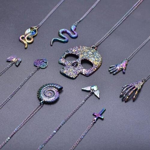 1x Skull/Punk Necklaces For Women Men Rainbow Chain Around The Neck Necklace Serpentine Snake Pendant Jewelry Hand Cross Choker
