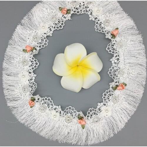 20pcs Diamond Rhinestone White Fringe Tassel Lace Trim 3D Flower Embroidered Ribbon Fabric Sewing Craft Dress DIY Accessories
