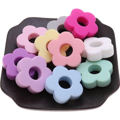 20pcs Flower Beads Baby Silicone Beads Silicone Flower Beads Teething Charm Teether Baby Chewing Necklace Chewable BPA Free Gift