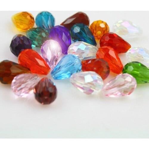 2015 Hot 8x11mm Clear Mixed color Tear Drop Cut Faceted Crystal Glass Spacer Loose Beads 50pcs/lot CR-13