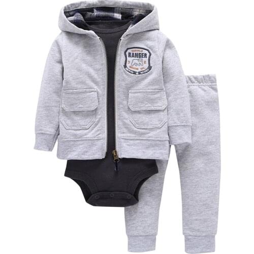 Baby Boy Girl Hooded Set Cotton Long Sleeve Coat+Bodysuit+Pant Spring Autumn 3PCS Infant Outfits Unisex Newborn Baby Clothes