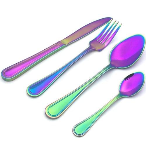 4/8/16/24pcs Stainless Steel Cutlery Rainbow Dinnerware Creative Colorful Dinner Set Fork Knife Teaspoon Wedding Christmas gifts