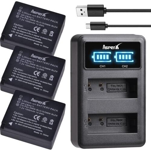 3Pcs DMW-BLG10 BLG10E BLG10PP DMW-BLE9 Camera Battery + LED Charger for Panasonic LUMIX GF5 GF6 LX100 GX7 GX80 GX85 GX7 Mark II