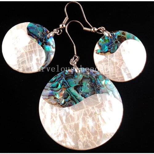 Free shipping Fashion Jewelry New Zealand Abalone White Shell Art Dangle Earring Pendant Set MC4248