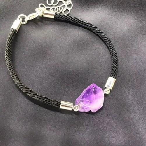 FYSL Silver Plated Irregular Shape Natural Purple Amethysts Stone Link Chain Bracelet Ethnic Jewelry