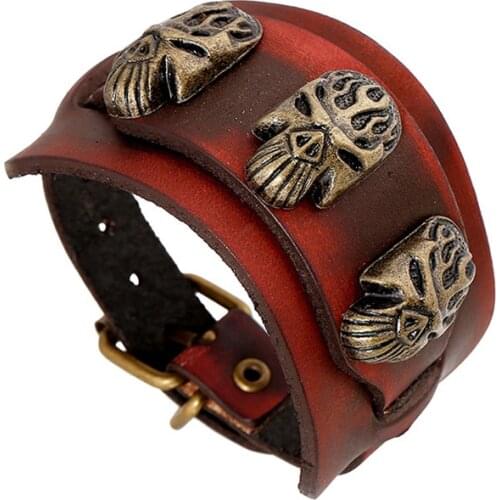 Fashion Men Jewelry Cuff Bracelets & Bangles Genuine Leather Bracelet Male Big Wrap Biker Charm Wristband Armband Punk Bangle