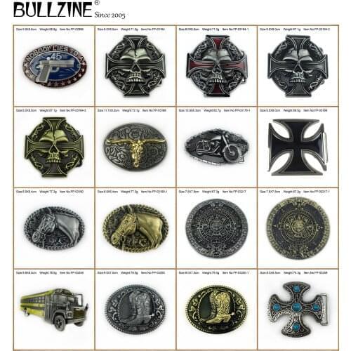 Bullzine wholesale zinc alloy gun skull turquoise cross bull belt buckle motor horse head AZTEC calendar School bus belt buckle