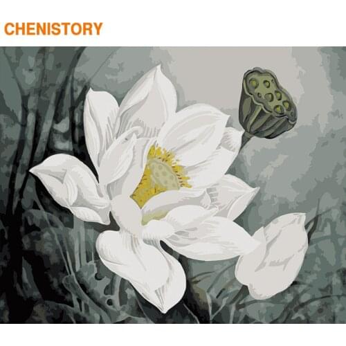 CHENISTORY Frame Lotus DIY Painting By Numbers Acrylic Paint By Number Handpainted For Home Decor Calligraphy Painting 60x75cm