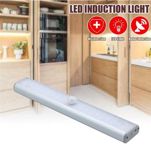 Dual Mode 28LED 2W 100LM 800MAh Infrared Auto-Sensing LED Sterilization Wardrobe Lamp Silver USB Charging Actual Lithium Batte