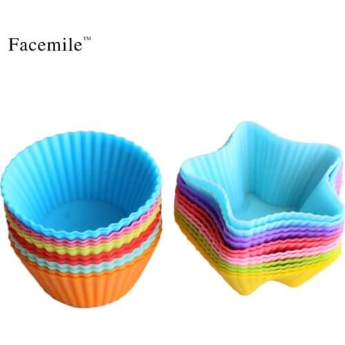 Facemile 24pcs/set 2 styles round and stars shape silicone cupcake molds easier cake maker tools Gift