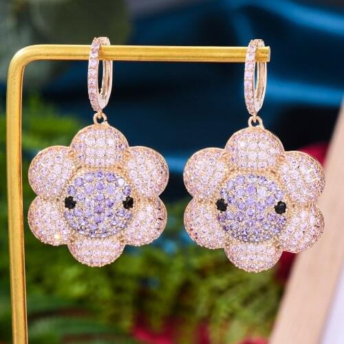 GODKI Spring Collection Sunflower Earrings For Women Wedding Party Dubai Bridal Jewelry boucle d'oreille femme Gift Jewelry