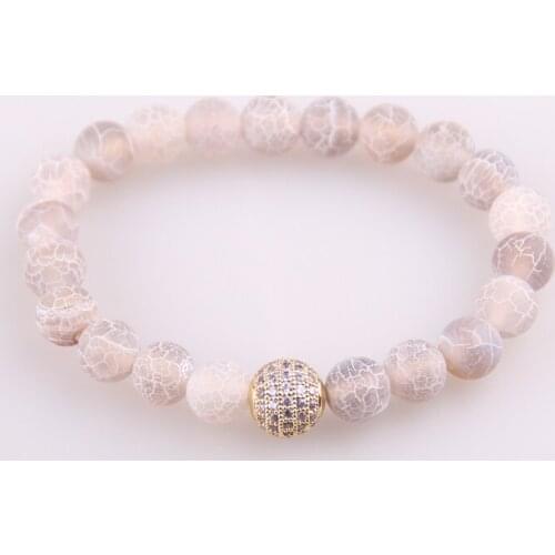 Hot Sale Jewelry Micro Zircon Pave Ball Gray Matt Onyx Ja Aga Stone Bracelet