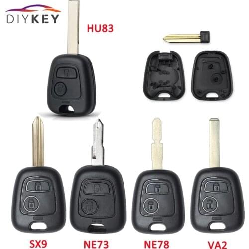DIYKEY 2 Button with Logo Remote Car Key Case Shell Fob for Peugeot 106 107 207 307 407 206 306 406 HU83 SX9 VA2 NE78 NE73 Blade