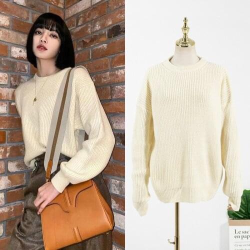 Kpop Korean Celebrity Fashion Pullover Sweater Women Lantern Sleeved Loose Streetwear Knit O-Neck Sweaters Ladies Wild Warm Tops