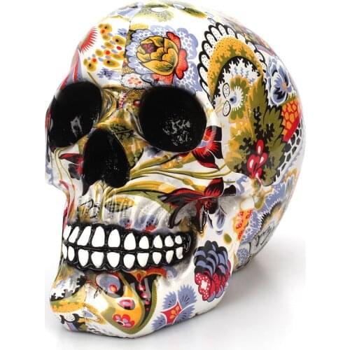 Creative Colorful pattern skull ornaments Resin Halloween Horror Modern Skull Statue Personality Home Decoration 301-0728