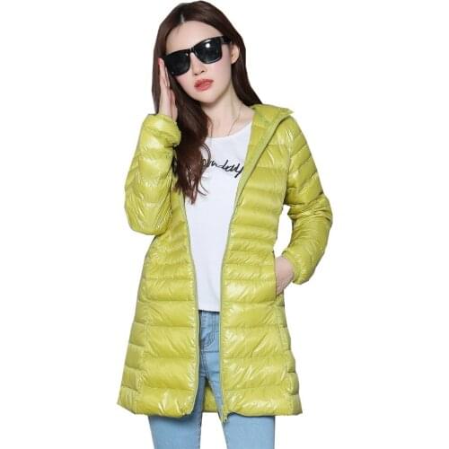 S~6XL New Autumn Winter Women White Duck Down Jacket Warm Slim Parkas Lady Coat Long Hooded Plus Size Ultra Light Outerwear S497