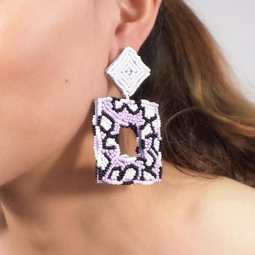 MANILAI Bohemian Beads Square Drop Earrings for Women Big Resin Statement Earrings Handmade Female Party Jewelry