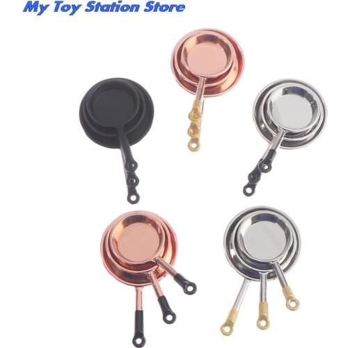3Pcs 1/12 Dollhouse Miniature Accessories Mini Metal Saucepan Simulation Furniture Kitchen Pan Model Toys for Doll House Decor