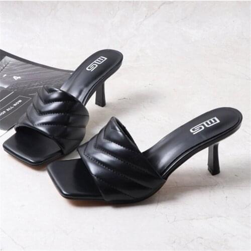 Women Shoes Womens Slippers Sandals Summer Shoes Heels Slides Mules 7cm Heel Party Wedding Designer Shoes Female Open Toe Shoes