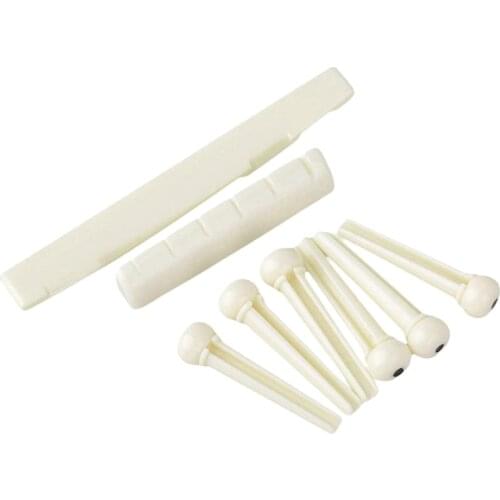 5 Set Guitar Bridge Saddle and Nut with Guitar Bridge Pins for Acoustic Guitar Slotted Bridge Saddle Nut Replacement