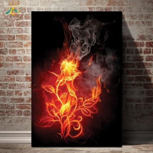 Black Burning Fire Flower Printed Painting Wall Art Home Decorative Prints and Posters Canvas Painting for Living Room