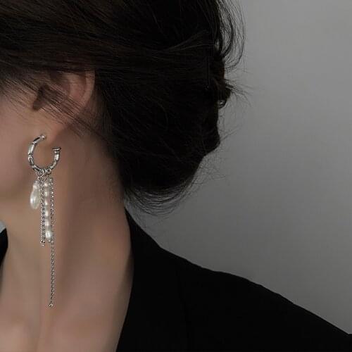 New Arrival Round Bar Tassel Long Earrings For Women Temperament Sexy Pearl Earrings Fashion Korean Ins Jewelry Gift