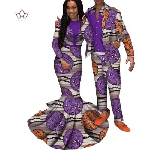 South africa couple clothes african dresses for men and women dashiki clothing bazin riche tops blazer and long pant WYQ415