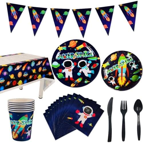 Disposable Plate Cup Napkin Tablecloth Astronaut Baby Shower Decor Supplies Space Universe Theme Birthday Party Decoration xx253