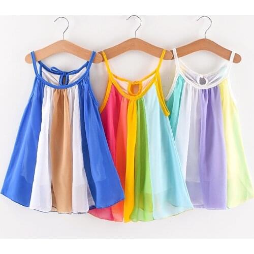 Hot Sale New 2019 Toddler Kids Baby Girl Princess Clothes Sleeveless Chiffon Tutu Rainbow Colorful Dresses Baby Dress Summer