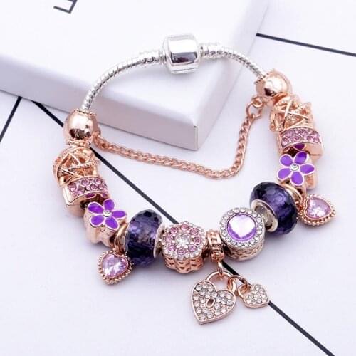 Charms bracelet rose gold beads bracelet diy pendant bangle fashion jewelry trinket berloque Crystal Pulseras