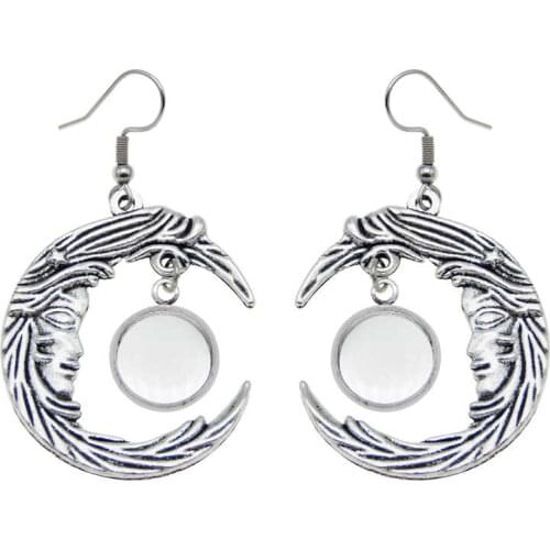 Julie Wang Moon Earring Wire Hook Drop With Cabochon Tray Setting Alloy Dangle Earring Fashion Jewelry Making