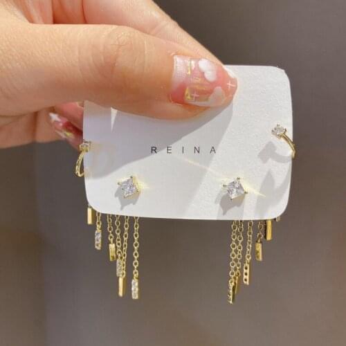 Origin Summer Gold Color Metal Long Tassel Dangle Earring for Women Girls Bling Bling Rhinestone Earring Jewelry Pendientes