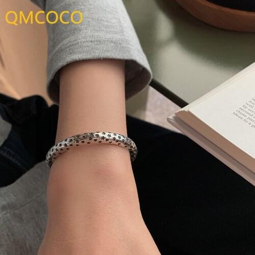 QMCOCO 925 Silver Open Adjustable Bracelet For Women Fashion Vintage Punk Star-Shape Party Jewelry Accessories For Woman Gifts