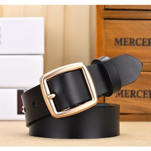 Female Genuine Leather Deduction Side Gold Pin Buckle Belts Women Jean Wild Belts Fashion Students Simple New White Waist Strap