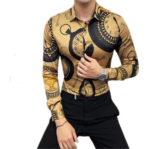 Mens Shirt Fashion Club Clothing Mens Designer Brand Floral Shirt Slim Long Sleeve Camisa Baroque Slim Party Shirt