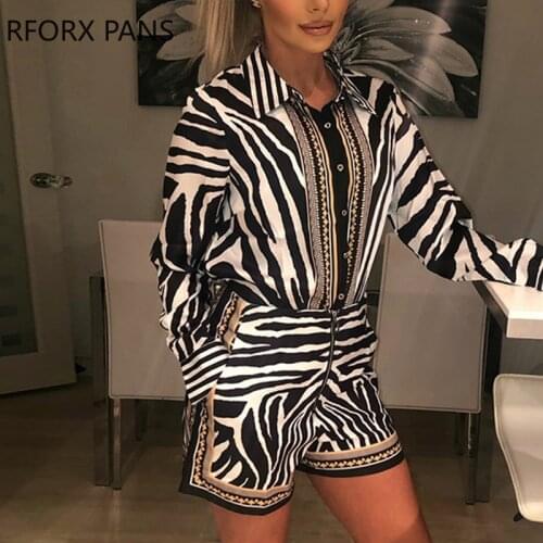 Zebra Print Buttoned Shirt & Zipper Short Sets