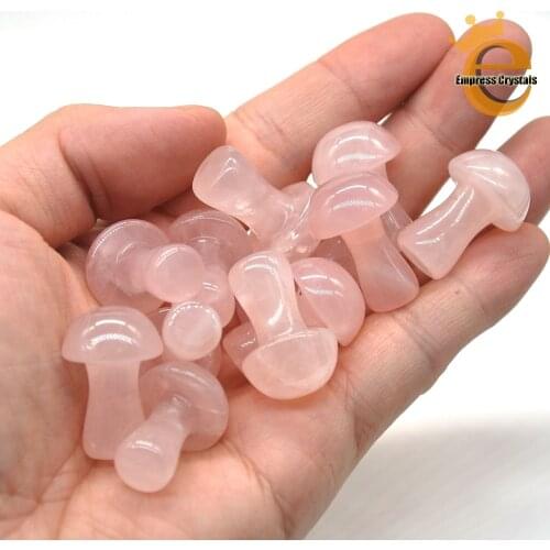 1" Mushroom Figurine Natural Rose Quartz Crystals And Stones Healing Energy Home Decoration Reiki Statue Trinket Gems Ornament
