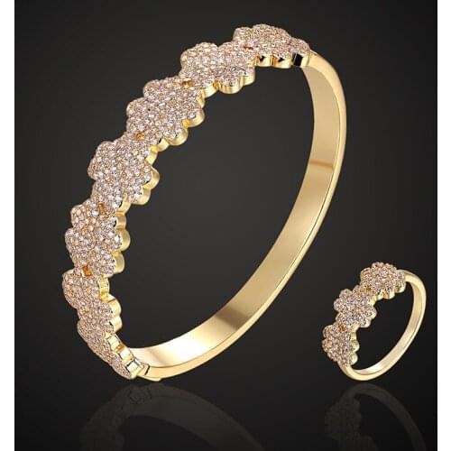 Theresa brand luxury four heart in one foli 3A zircon micro pave setting Bangle with ring jewelry set classic all body bracelet