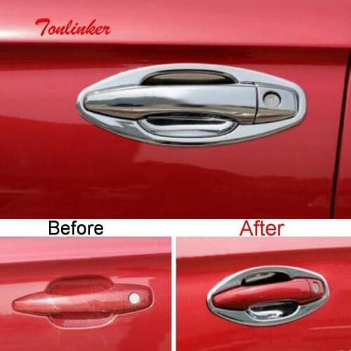 Tonlinker Exterior Door handle bowl Cover Stickers for Citroen C-Elysee/Peugeot 301 Car styling 4-8 PCS ABS Chrome Cover sticker