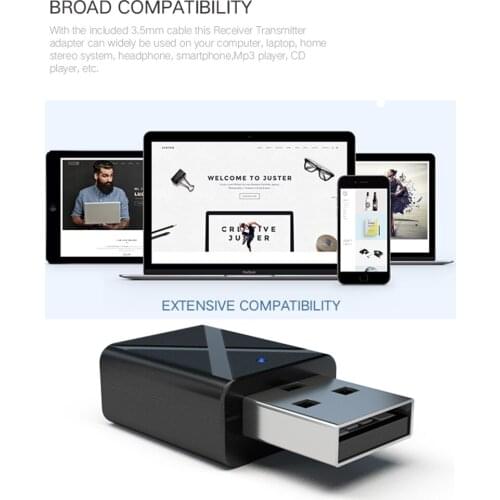 USB Bluetooth 5.0 Transmitter/Receiver 2 in 1 Adapter for Speaker TV CD Car Kit