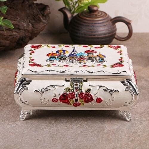 Vintage castle alloy metal jewelry storage box jewelry organizer case Ring earrings desktop cosmetic box for makeup decor Z125
