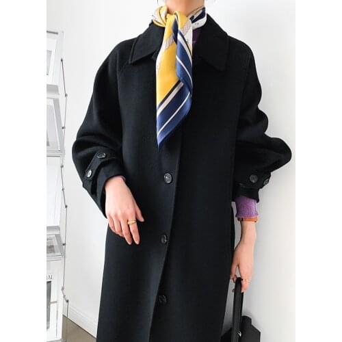 High-end armband square collar mid-length single-breasted double-sided cashmere coat woolen coat female Han 21 new