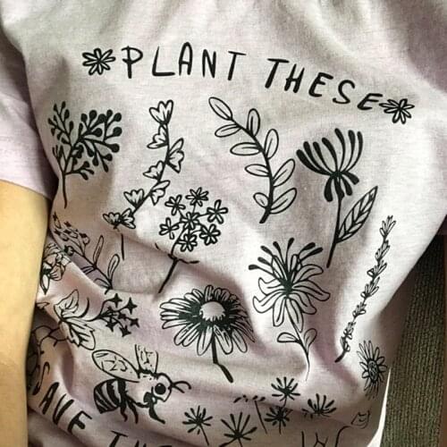 Plant These Save The Bees Woman Summer Fashion T Shirts Female Graphic Tees Cotton Plus Size T-shirt Floral Bee Top Dropshipping