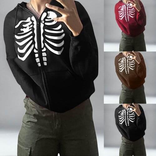 2021 Autumn Womens Goth Long Sleeve Hooded Jacket Pattern Zip Up Outwear Hooded Tops Outwear Hooded Tops Punk Harajuku Oversized